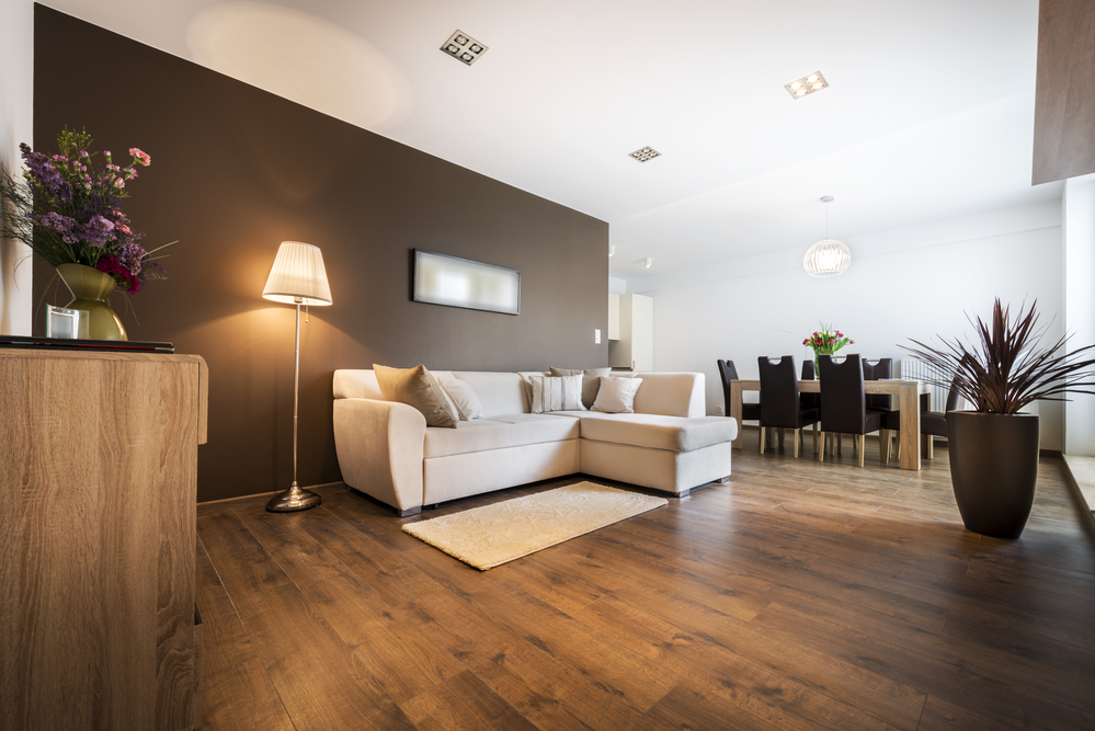 modern room with wood floor